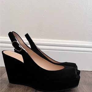 Stuart Weitzman Riveria suede wedge slingback sandals - Women - Black Heels